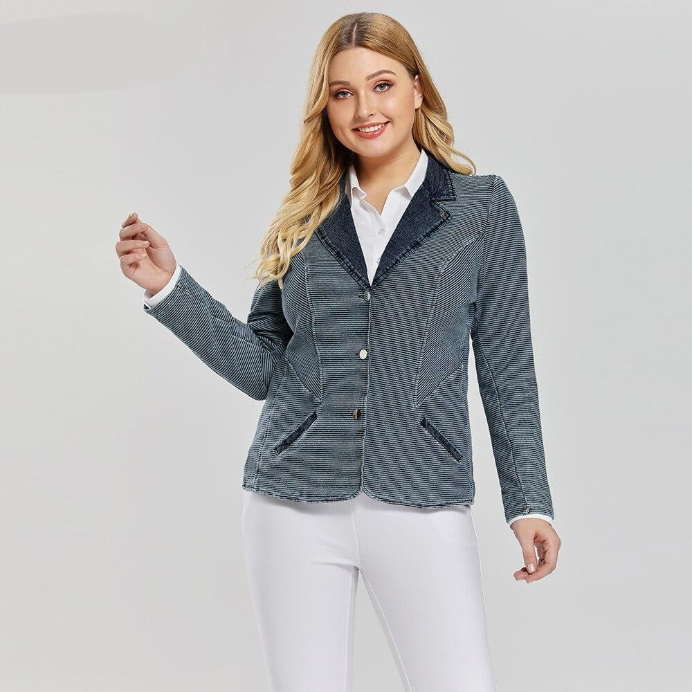 Women's Plus Size Tailored Denim Coat Cotton Knitted Busine Suit Fashion Cotton Knitted Jacket