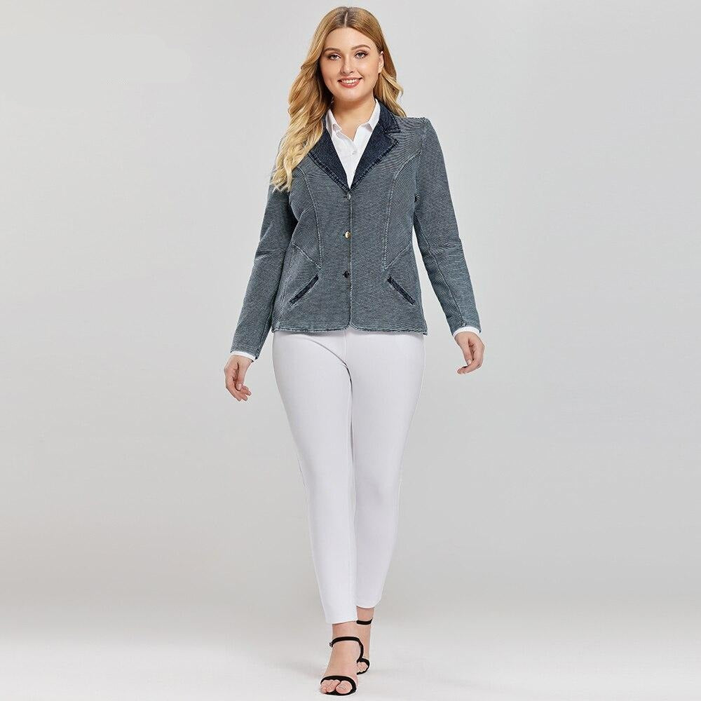 Women's Plus Size Tailored Denim Coat Cotton Knitted Busine Suit Fashion Cotton Knitted Jacket