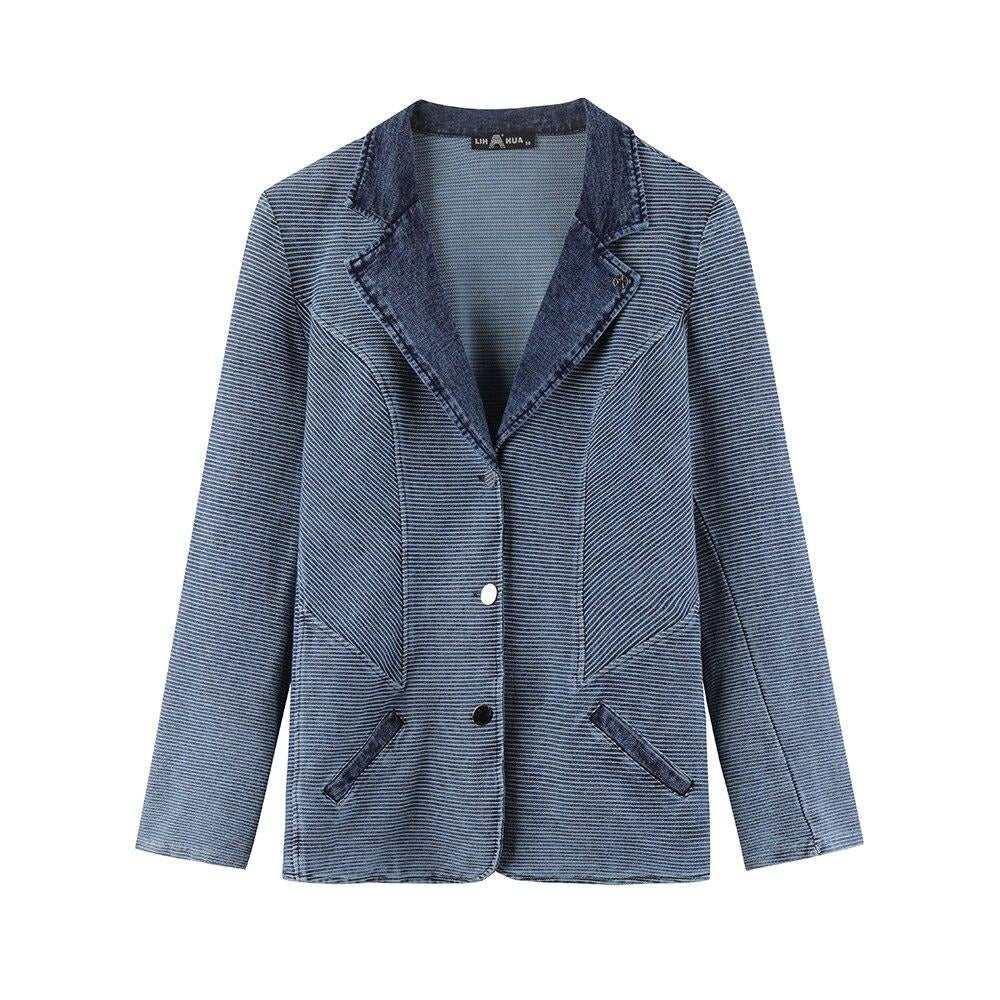 Women's Plus Size Tailored Denim Coat Cotton Knitted Busine Suit Fashion Cotton Knitted Jacket