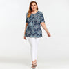 Women's Blouses Plus Size Denim Tops Shirt Summer Shirt Casual Sleeve Shirt Printed Woven Denim Short Sleeve with Sashes