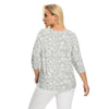 Women's Plus Size Summer Polyester Belt Stretch 3/4 Sleeve V-neck T-shirt With Sequins Casual Loose Top