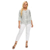 Women's Plus Size Summer Polyester Belt Stretch 3/4 Sleeve V-neck T-shirt With Sequins Casual Loose Top