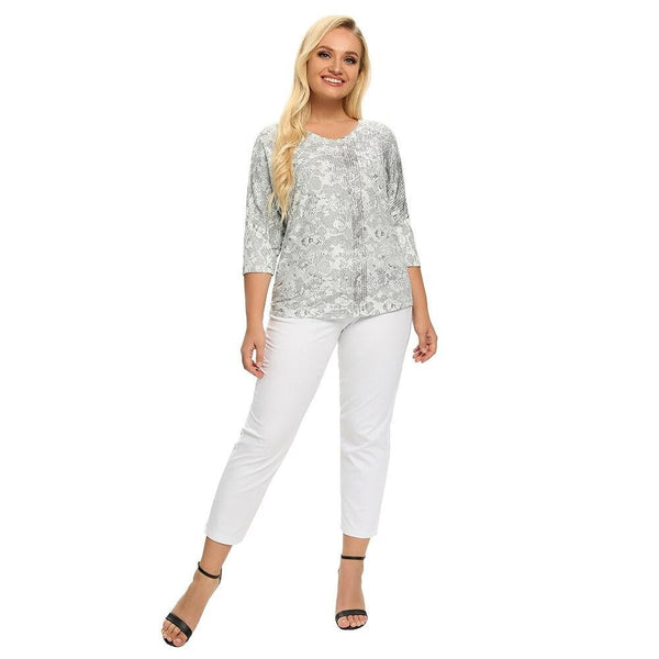 Women's Plus Size Summer Polyester Belt Stretch 3/4 Sleeve V-neck T-shirt With Sequins Casual Loose Top