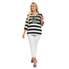 Women's Plus Size Spring Polyester Striped Printed T-shirt with Sequins And Elastic Round Neck Casual Top