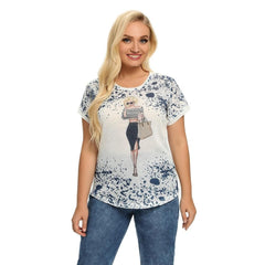 Women's Plus Size Summer Polyester Short-Sleeved T-Shirt With Stretch Short Sleeves With Sequins Printed Top