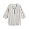 Women's Plus Size Spring And Summer Striped Cotton Top With Sequined V-Neck Casual Top