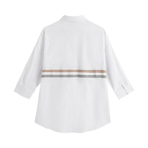 Women's Plus Size Spring Shirt With Elastic Lapel Tie Button With Sequin Casual Top