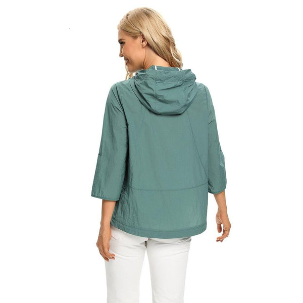 Women's Plus Size Windbreaker Short Hooded Jacket Spring And Autumn Loose Zipper Windbreaker