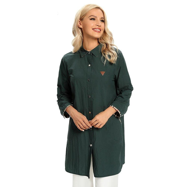 Women's Plus Size Windbreaker Mid-Length Lapel Shirt Spring And Autumn Loose Buttoned Windbreaker