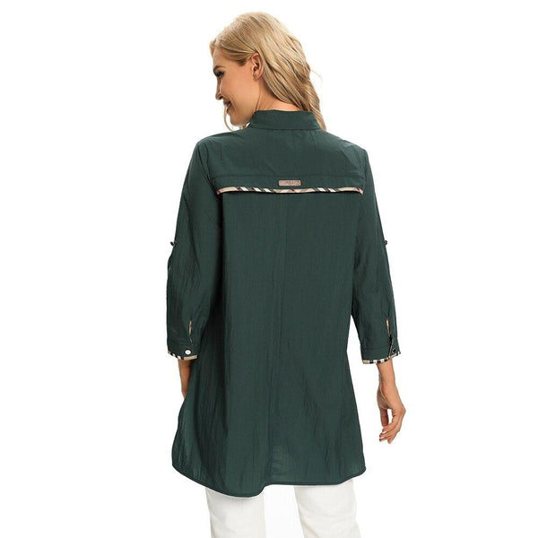 Women's Plus Size Windbreaker Mid-Length Lapel Shirt Spring And Autumn Loose Buttoned Windbreaker