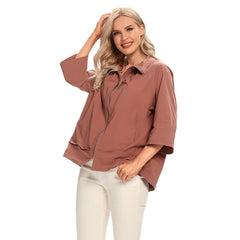 Women's Plus Size Windbreaker Short Lapel Jacket Spring And Autumn Loose Zipper Windbreaker
