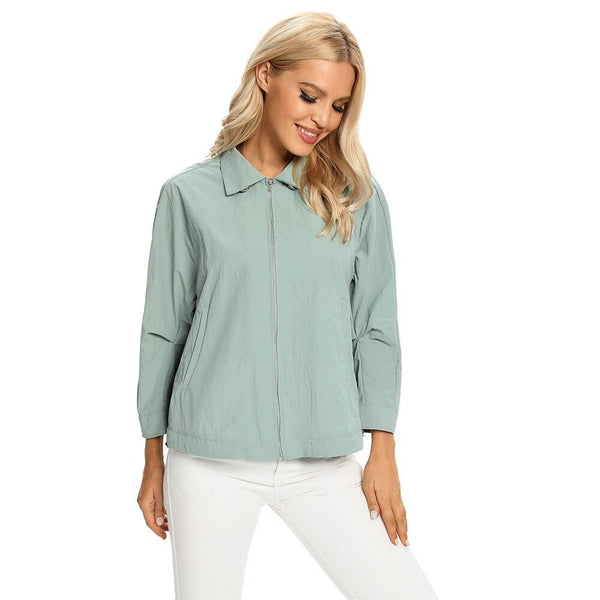 Women's Plus Size Windbreaker Short Lapel Jacket Spring And Autumn Loose Zipper Windbreaker