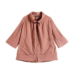 Women's Plus Size Windbreaker Short Lapel Jacket Spring And Autumn Loose Zipper Windbreaker