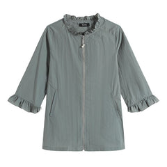 Women's Plus Size Windbreaker Mid-Length Round Neck Jacket Spring And Autumn Loose Zipper Windbreaker