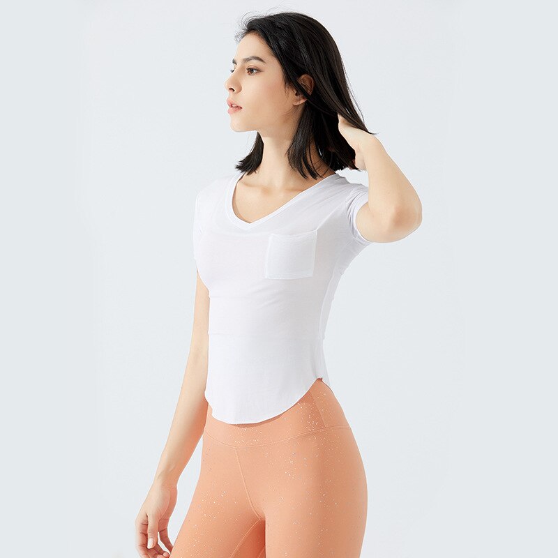 Ultralight V-neck Sport Fitness Training T-shirt Women Breathable Slim Fit Workout Gym Short Sleeved Shirts Crop Top