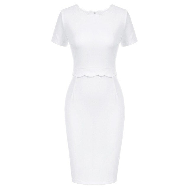 Women's Dress Solid Color Scalloped Neckline Hips-Wrapped Lady Fashion