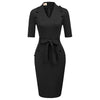 Womens Short Sleeves V-Neck Buttons Slim Fitting Bodycon Pencil Dress Straight