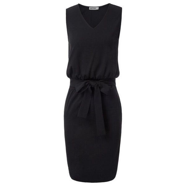 Elastic Dress Hips-wrapped No lining Women's Pencil Sleeveless V-Neck Belt