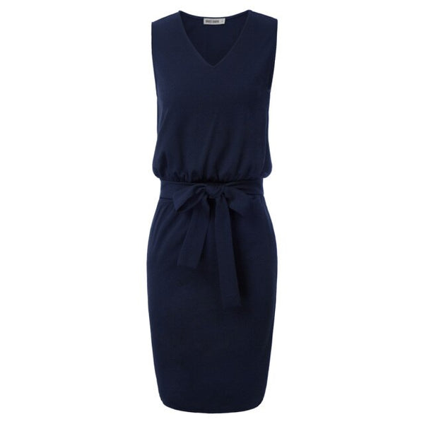 Elastic Dress Hips-wrapped No lining Women's Pencil Sleeveless V-Neck Belt