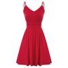 Women Dress Spaghetti Straps V-Neck Pleated Waist A-Line Dresses Solid Color Mini Cotton Dresses Leisure Sweet Clothes