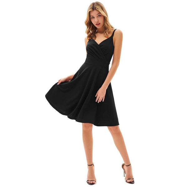 Grace Karin Women V-Neck Cami Dress U-Back Pleated Bodice Flared A-Line Dress Evening Party Formal Business Elegant Dress New