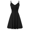 Summer Women Dresses Fashion Short Dress Spaghetti Straps V-Neck Pleated Waist A-Line Sexy Solid Ruched Slim A Line Swing Dress