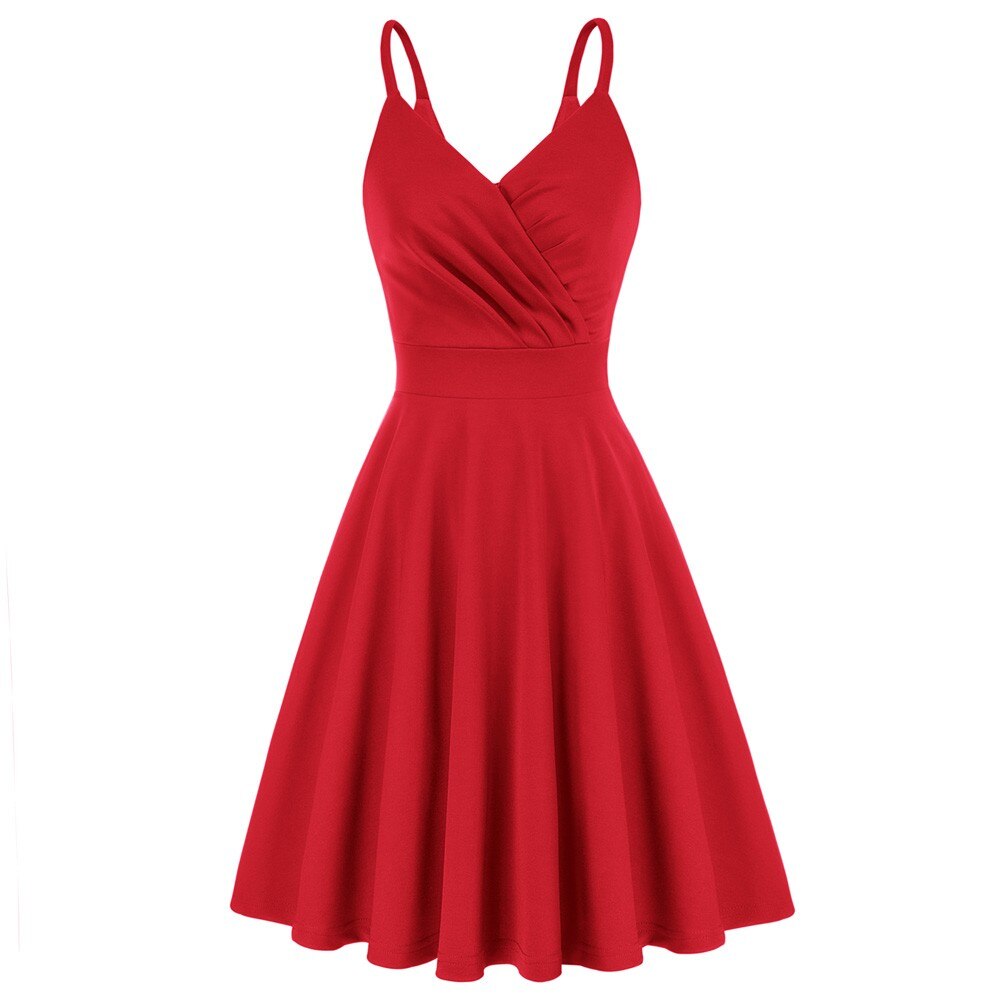 Grace Karin Women V-Neck Cami Dress U-Back Pleated Bodice Flared A-Line Dress Evening Party Formal Business Elegant Dress New