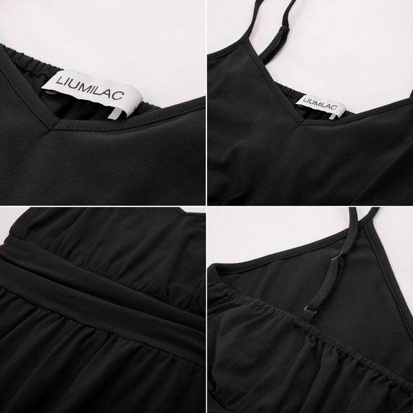 Summer Women Dresses Fashion Short Dress Spaghetti Straps V-Neck Pleated Waist A-Line Sexy Solid Ruched Slim A Line Swing Dress