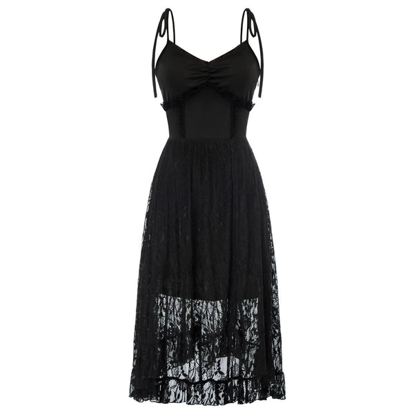 Women Dresses Lace Patchwork Dress Summer Sexy Ruched Spaghetti Straps V-Neck Flared A-Line Party Club Evening Short Mini Dress