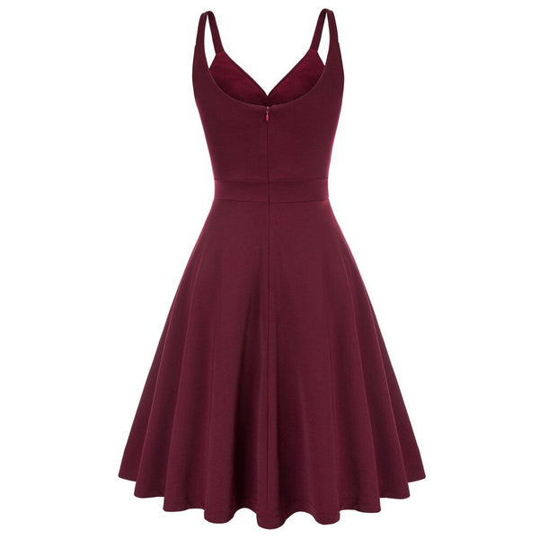 Grace Karin Women V-Neck Cami Dress Summer Sexy U-Back Pleated Bodice Flared A-Line Knee Length Swing Dress Cocktail Party Lady