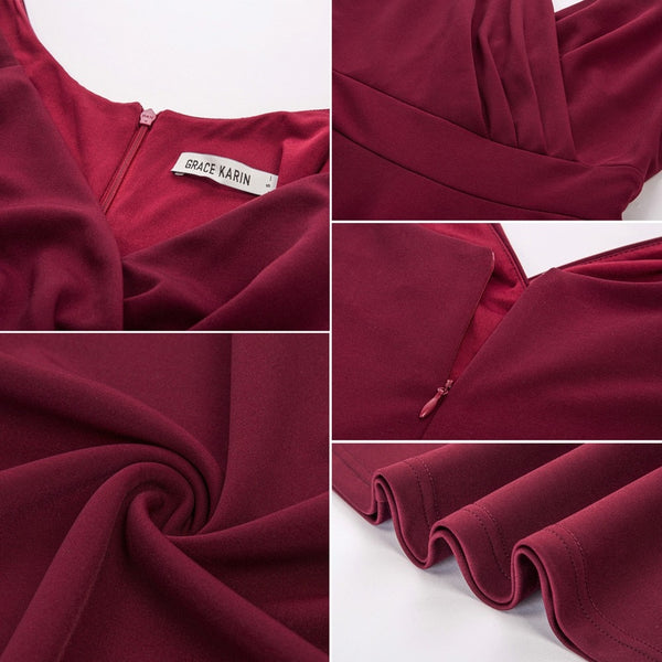 Grace Karin Women V-Neck Cami Dress Summer Sexy U-Back Pleated Bodice Flared A-Line Knee Length Swing Dress Cocktail Party Lady