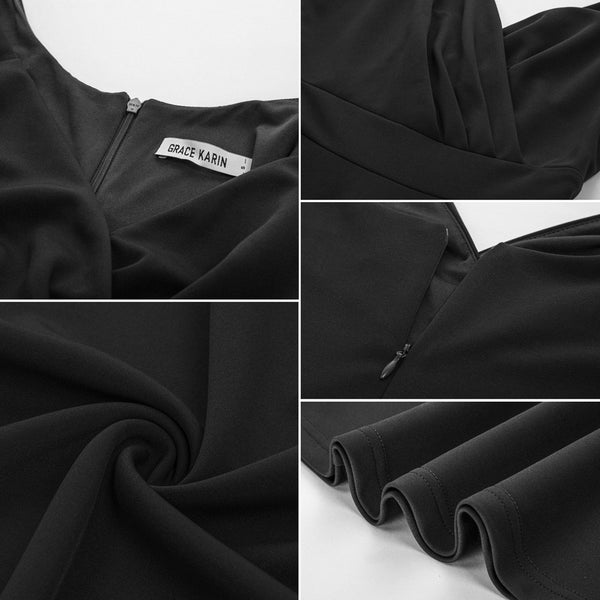 Grace Karin Women V-Neck Cami Dress Summer Sexy U-Back Pleated Bodice Flared A-Line Knee Length Swing Dress Cocktail Party Lady
