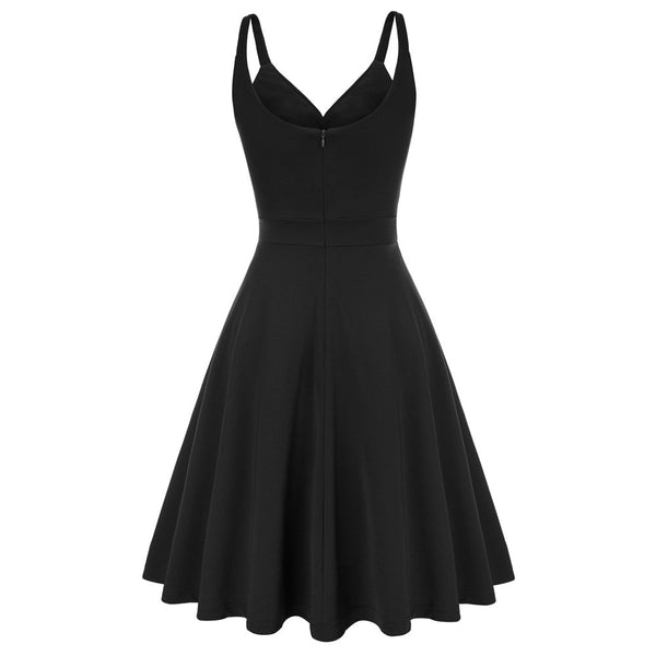 Grace Karin Women V-Neck Cami Dress Summer Sexy U-Back Pleated Bodice Flared A-Line Knee Length Swing Dress Cocktail Party Lady