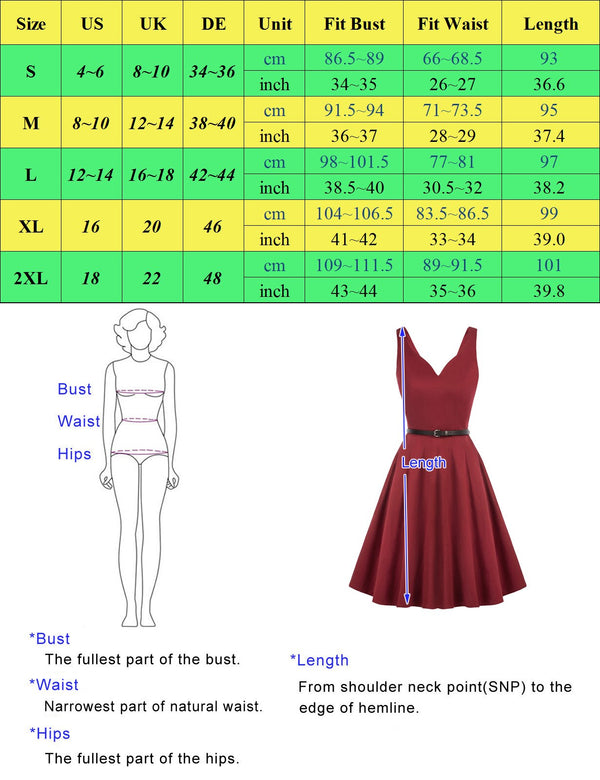 Grace Karin Women V-Neck Dress With Belt Sleeveless U-Back Flared A-Line Cotton Dress Elegant Evening Party Formal Dress Ladies