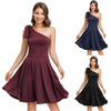 Sexy Women Bow-Knot dress Asymmetric One Shoulder Flared A-Line Dress elegant pure color knee length evening party dresses lady