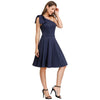 Sexy Women Bow-Knot dress Asymmetric One Shoulder Flared A-Line Dress elegant pure color knee length evening party dresses lady