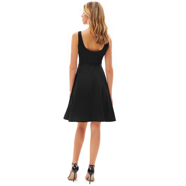 Grace Karin Women V-Neck Dress With Belt Sleeveless U-Back Flared A-Line Cotton Dress Elegant Evening Party Formal Dress Ladies