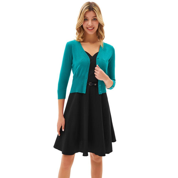 Grace Karin Women V-Neck Dress With Belt Sleeveless U-Back Flared A-Line Cotton Dress Elegant Evening Party Formal Dress Ladies
