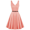 Grace Karin Women V-Neck Dress With Belt Sleeveless U-Back Flared A-Line Cotton Dress Elegant Evening Party Formal Dress Ladies