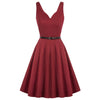 Grace Karin Women V-Neck Dress With Belt Sleeveless U-Back Flared A-Line Cotton Dress Elegant Evening Party Formal Dress Ladies