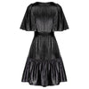 Grace Karin Party Dresses Women Metal-Like Mini Dress Short Sleeve Crew Neck Pleated Waist Ruffles Fashion Classic A-Line Dress