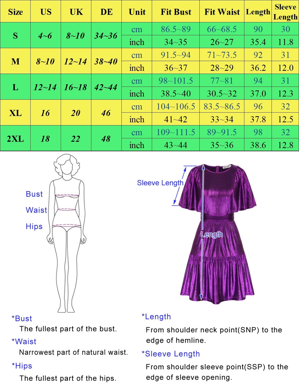 Grace Karin Party Dresses Women Metal-Like Mini Dress Short Sleeve Crew Neck Pleated Waist Ruffles Fashion Classic A-Line Dress