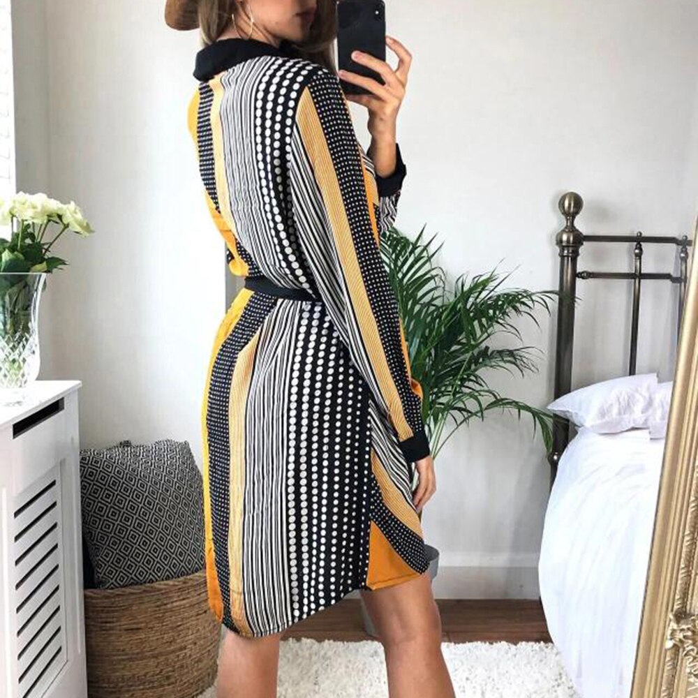 Loose Dress A-line Business Womens Casual Lapel Button Down Shirt Dress