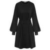 Grace Karin Summer Mini Dresses Women Belt Sashes Dress Long Lantern Sleeves Crew Neck Solid Color Retro Ladies A-Line Dress