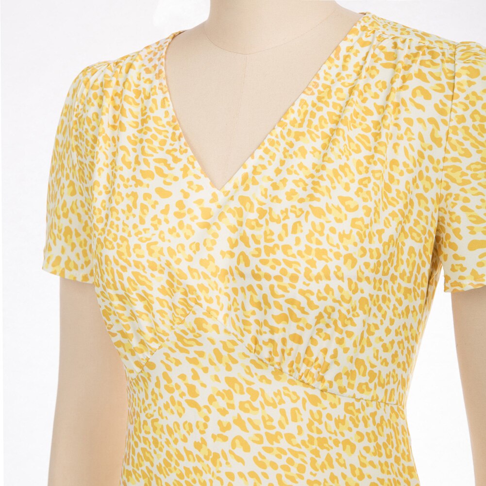 Grace Karin Casual Dresses Summer Women V-Neck Dress Short Sleeve A-Line Leopard/Daisy Pattern Beach Holiday Fashion Floral Lady