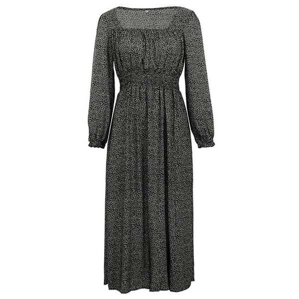Women Side Split Dress Square Neck Long Sleeve Smock Waist Casual Party Vacation Holiday Boho Swing Print Floral Dresses Fall