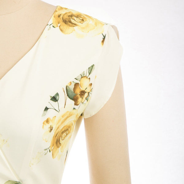 Summer Dresses Women High-Low Hem Dress Belt Decor Petal Sleeves Surplice V-Neck A-Line Swing Vacation Beach Dress Ladies Female