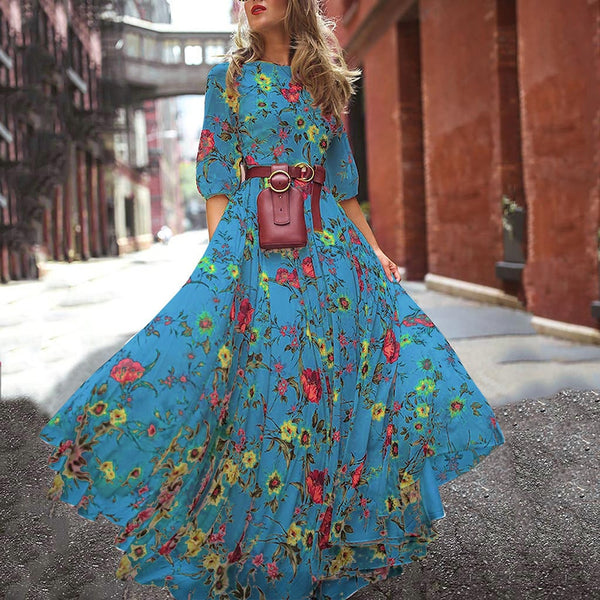 Wrap Dress Boho Floral Long Maxi Party Holiday Summer Beach Swing Sundress