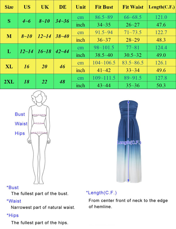 Grace Karin Women Strapless Ruched Dress Summer Sexy Elegant Pockets Casual Gradient Color Beach Holiday Party A-Line Maxi Dress