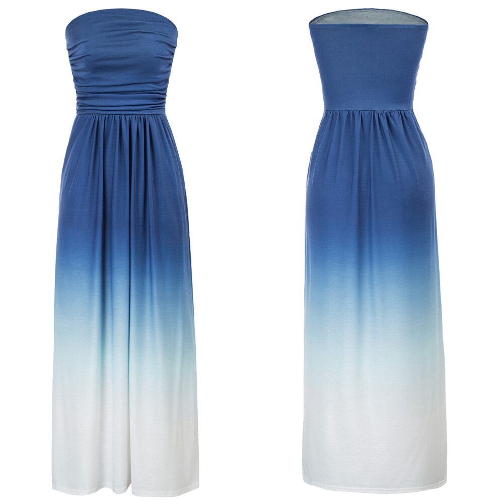 Grace Karin Women Strapless Ruched Dress Summer Sexy Elegant Pockets Casual Gradient Color Beach Holiday Party A-Line Maxi Dress